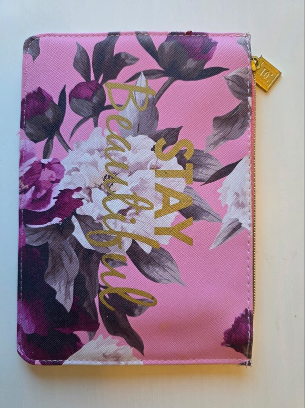 NWOT ~ Danielle Creations "Stay Beautiful" Pink Floral Zip Pouch